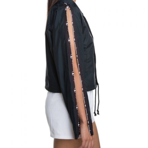 Champion White & Black Life Zipper Tape Cropped Coaches Jacket Size Medium - Picture 16 of 16